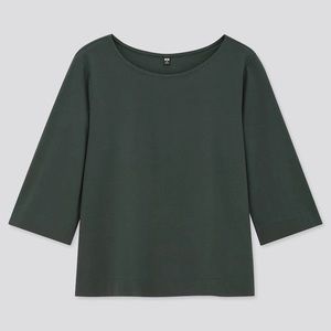 Black Knit Wide Neck 3/4-Sleeve Blouse